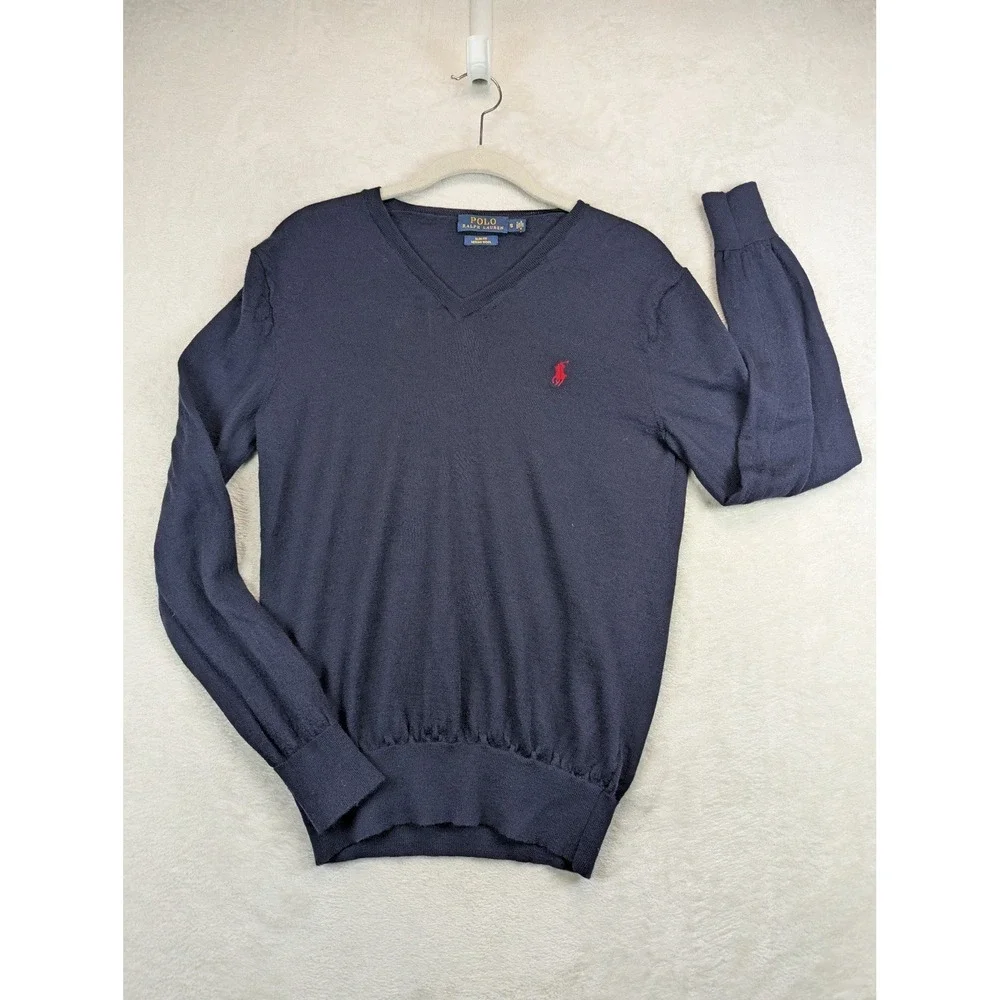 Polo Ralph Lauren Merino Wool Leather Men Small Purple Cardigan Sweater